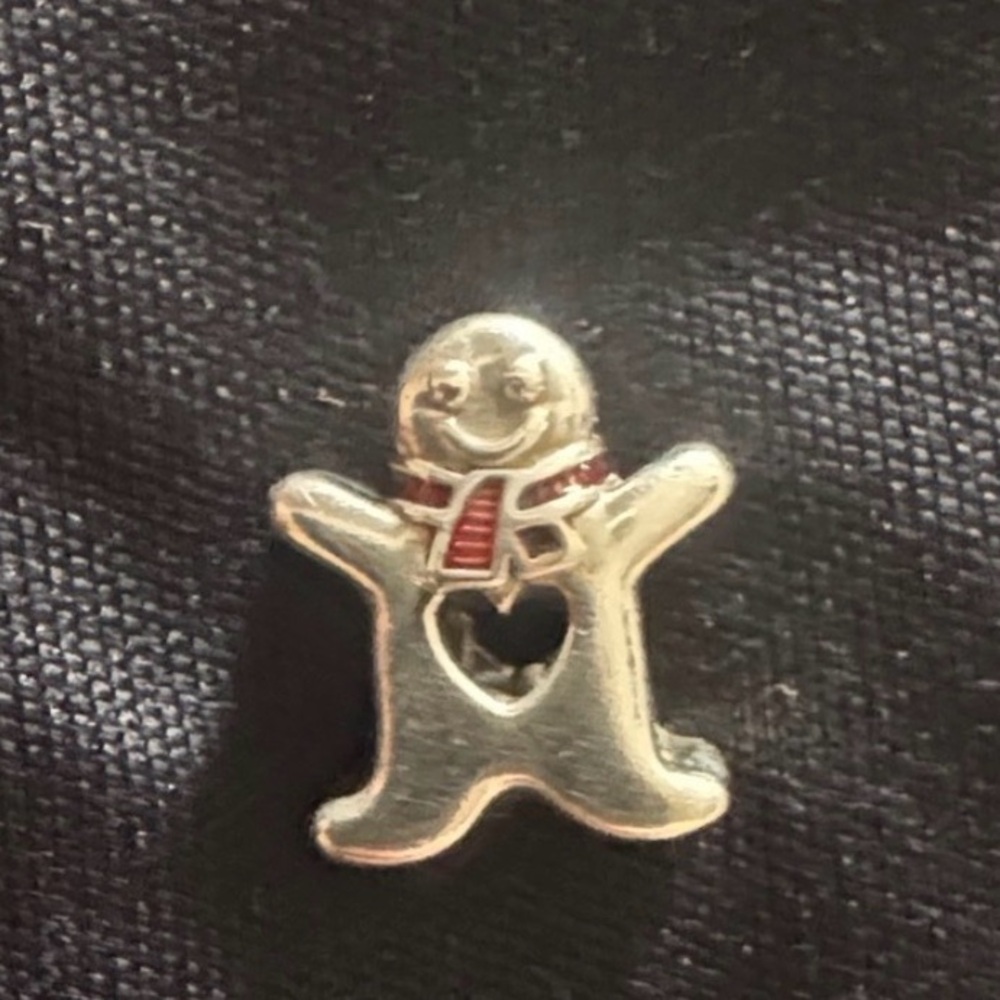 Pandora Silver Gingerbread Charm with Red Scarf Accent